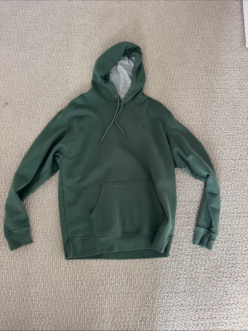 Champion Green Hooded Pullover with Contrast Trim